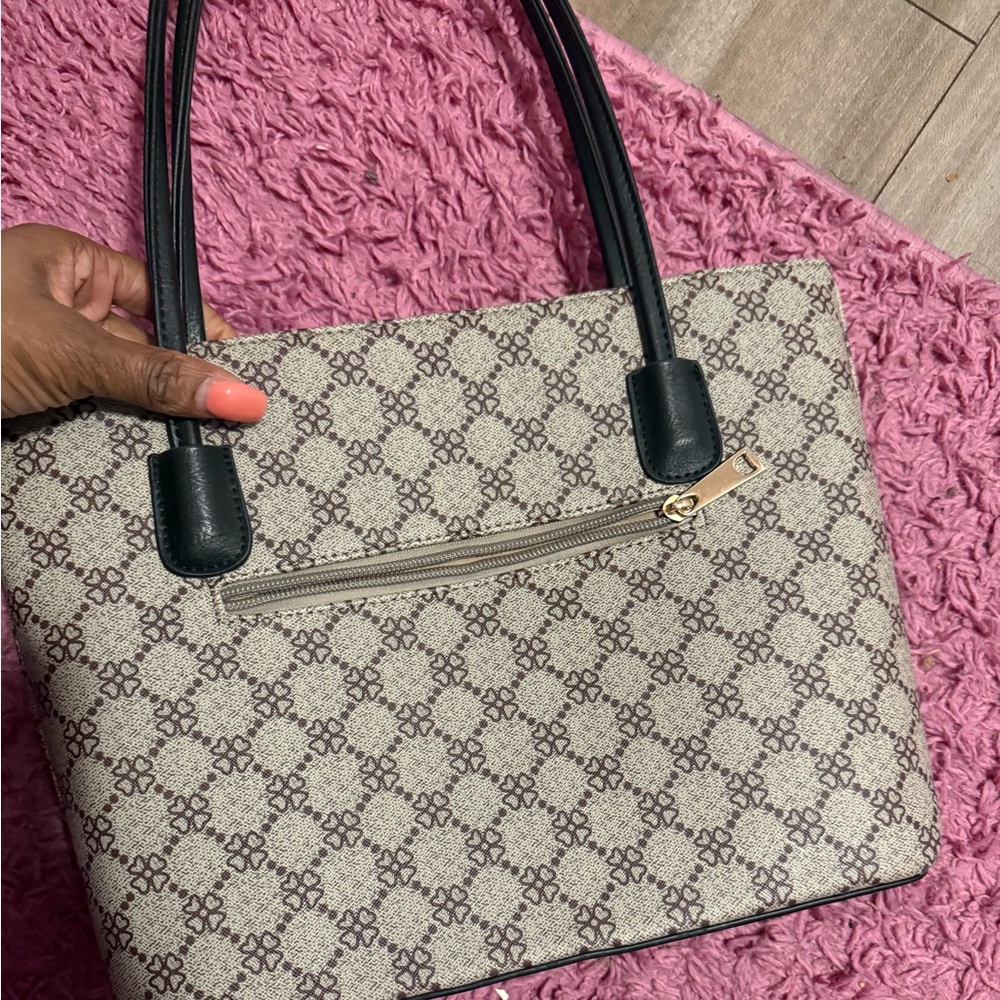 Source Unknown Patterned Beige And Brown Tote - image 4